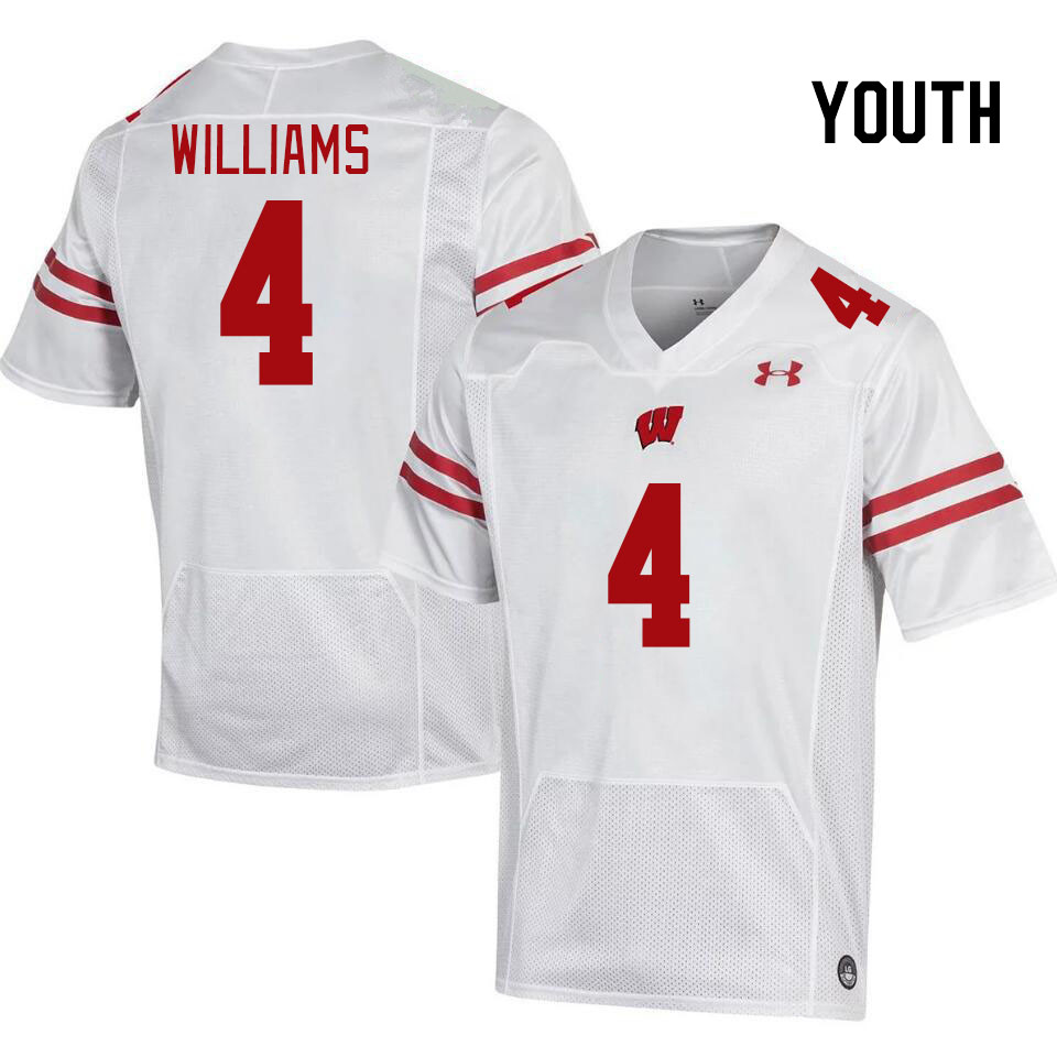 Youth #4 C.J. Williams Winsconsin Badgers College Football Jerseys Stitched Sale-White - Click Image to Close